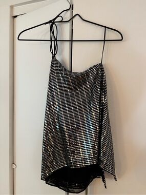 Zara Sequin Halter Neck Camisole Top - Silver/Black
